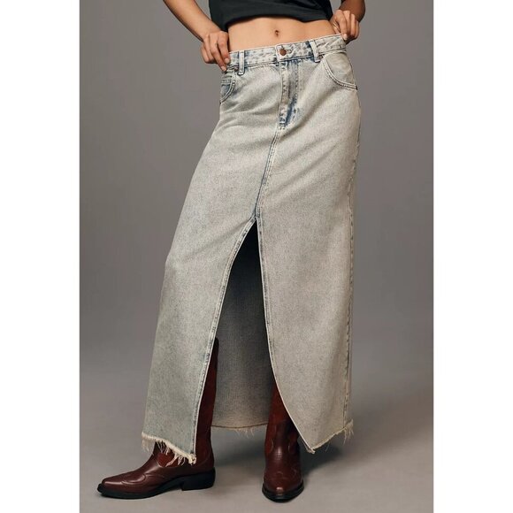 Anthropologie The Madi Front-Slit Denim Skirt by Pilcro 16 - Picture 1 of 5